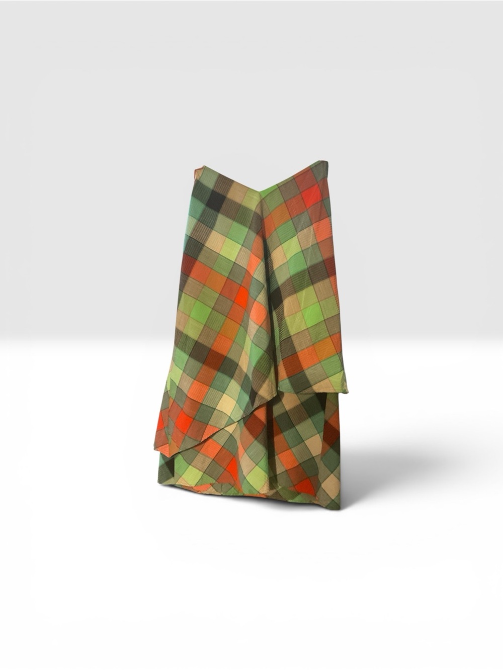 Plaid Multicolor Lightweight Scarf - Green & Orange Check